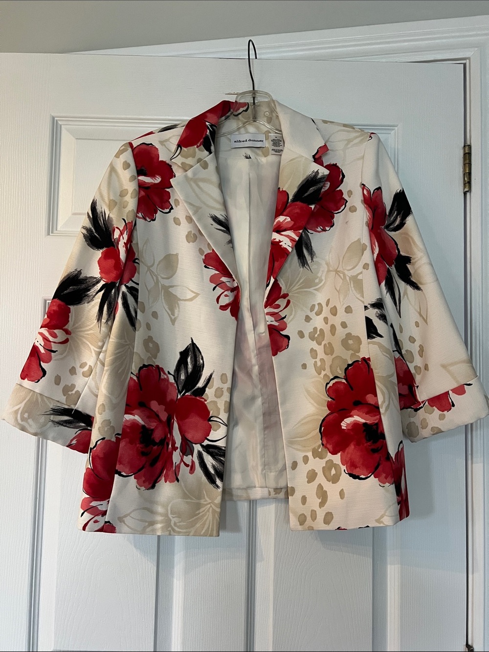 Alfred Dunner Cream Jacket with Red & Black Floral Print